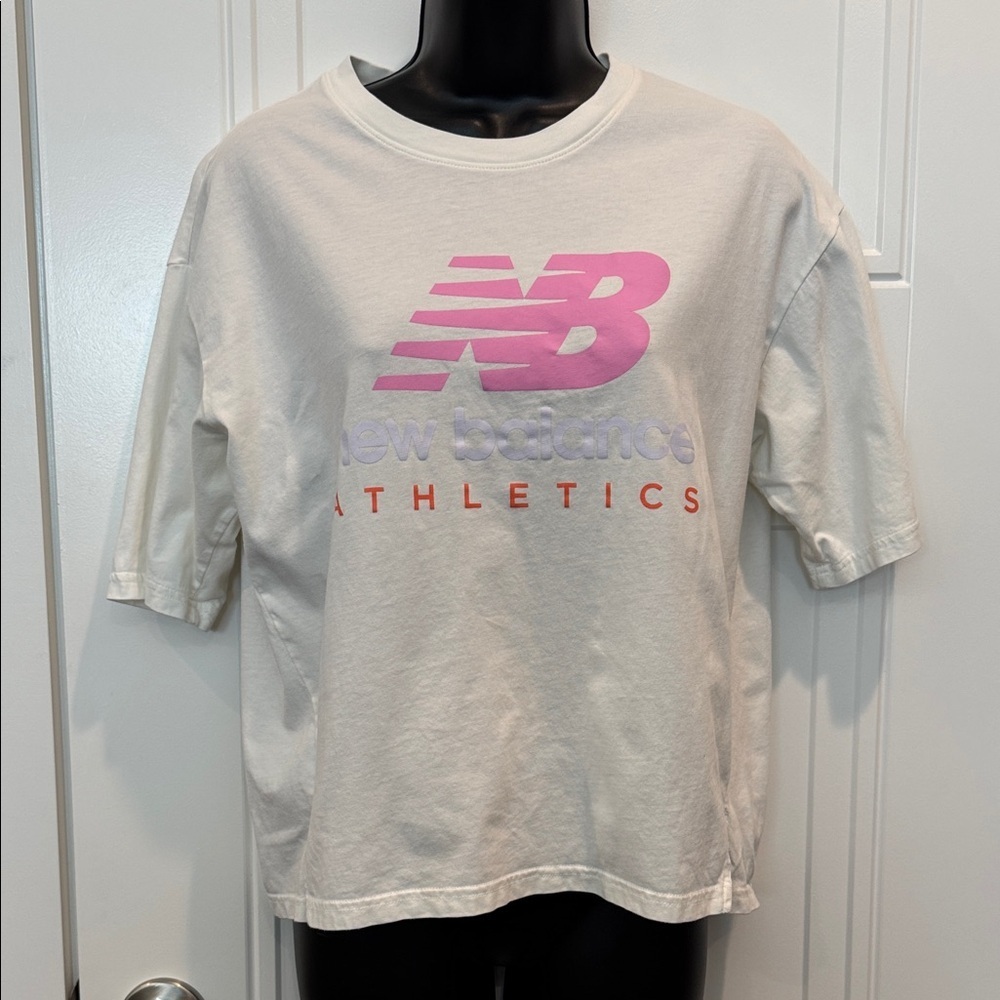 New Balance Cream Shirt with Pink and Orange Logo